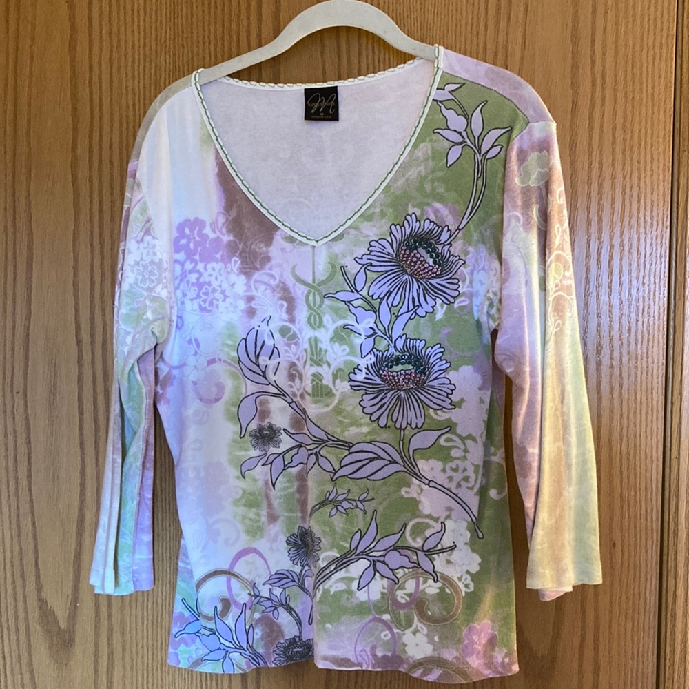 Katina Marie 3/4 sleeve spring floral top in size M.